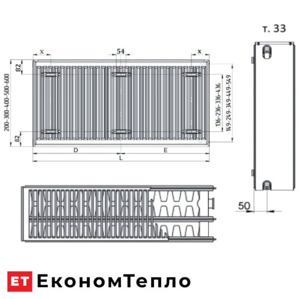 Сталевий радіатор TERRA TEKNIK 33 500/2400 (бокове підключення) 6218W
