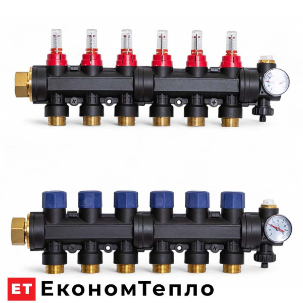 Колектор пластиковий Tervix Pro Line на 6 контурів з витратомірами