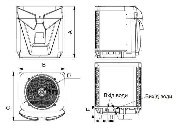 Габаритні розміри теплового насосу Aquajoy Optimus